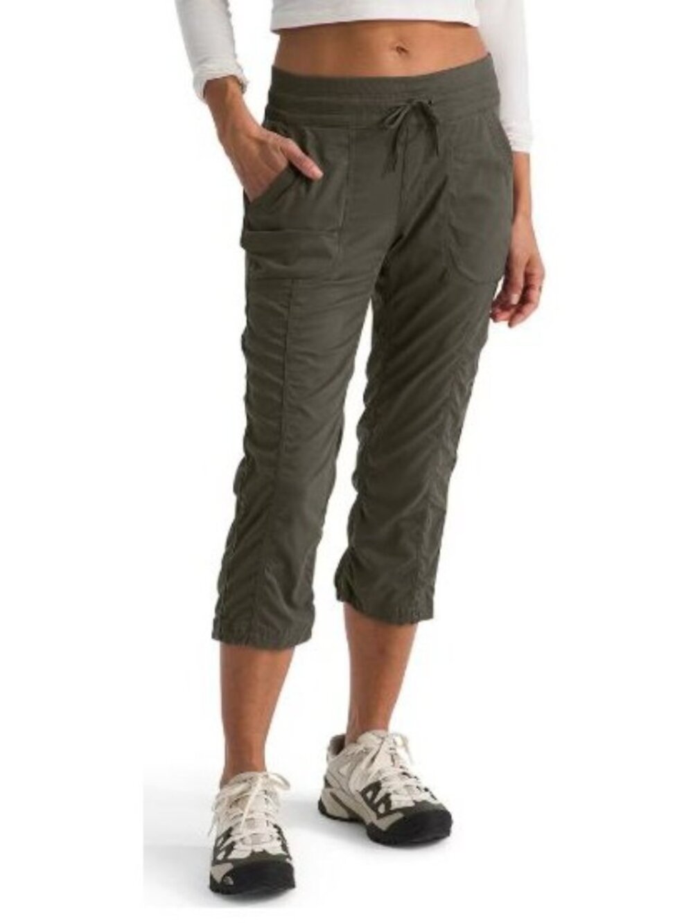 North Face Aphodite 2.0 Size Large Women’s Taupe Green Pants Knit Waist EUC